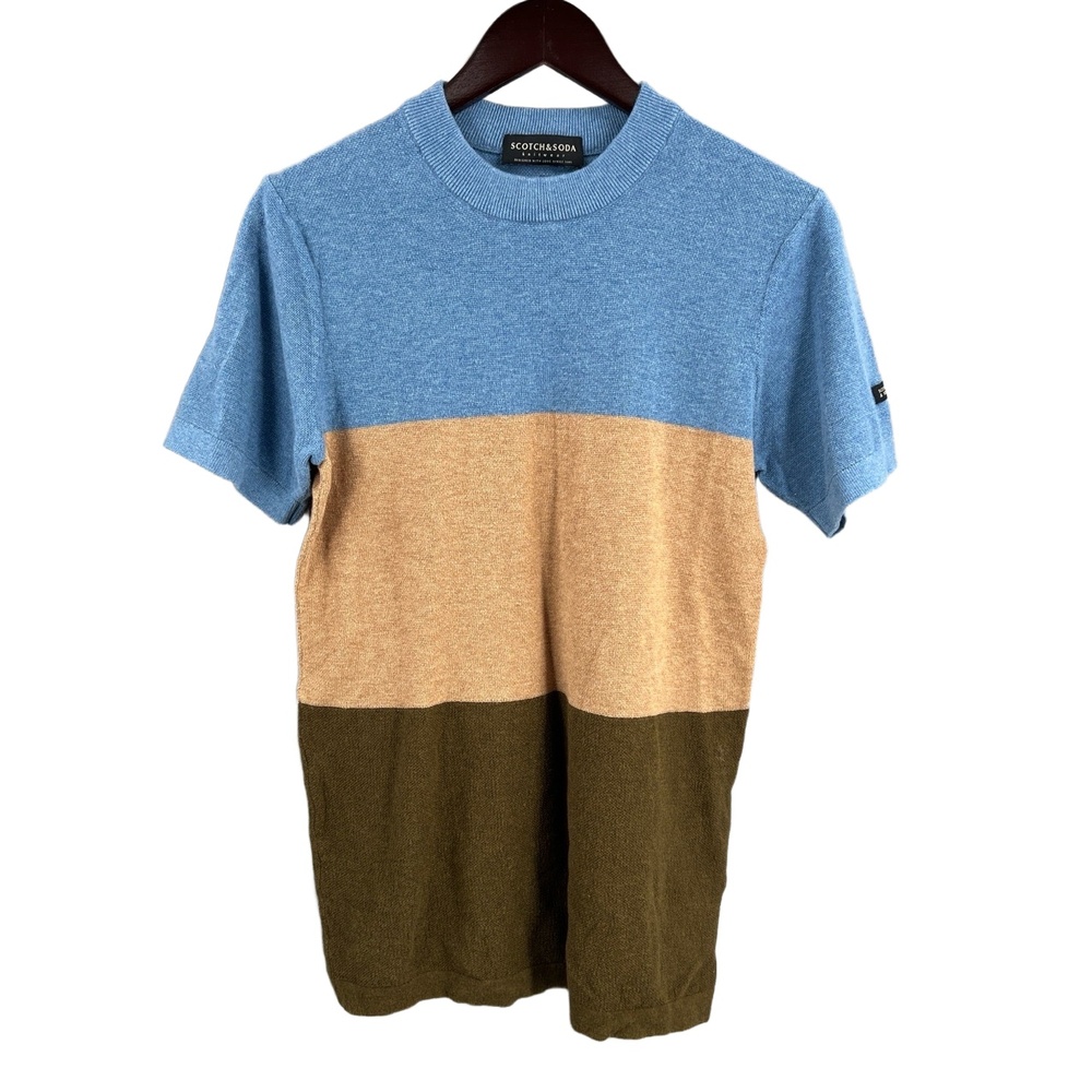 Scotch & Soda Sweater Blue Colorblock Short Sleeve Crew Neck Lightweight Knit M